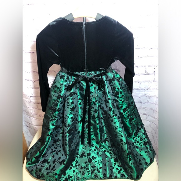 Good Lad Green Velvet Beaded Lace Party Dress Long Sleeve Empire Waist Fancy - Picture 2 of 6